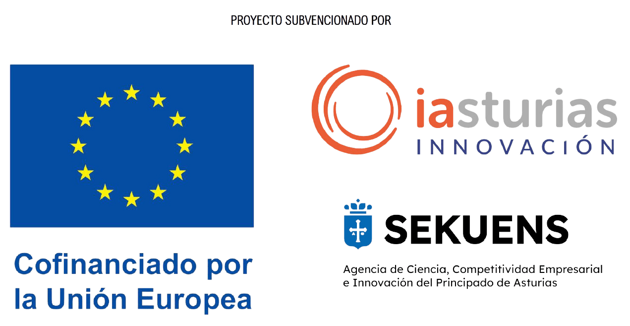Composición de logos de la union europea, iasturias innovación y Sekuens