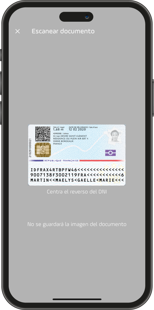 Vista de la ventana de escaneo de documentos de identidad para facilitar el registro de hospedajes en la gestión de áreas de autocaravanas