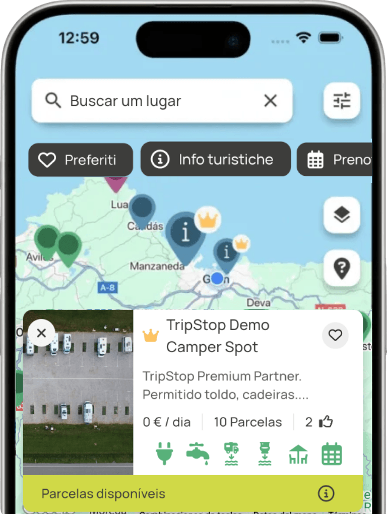 Schermata della mappa e riepilogo dell’area in TripStop