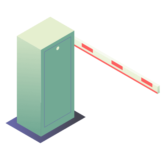 Ilustación isométrica de una barrera de control de accesos.