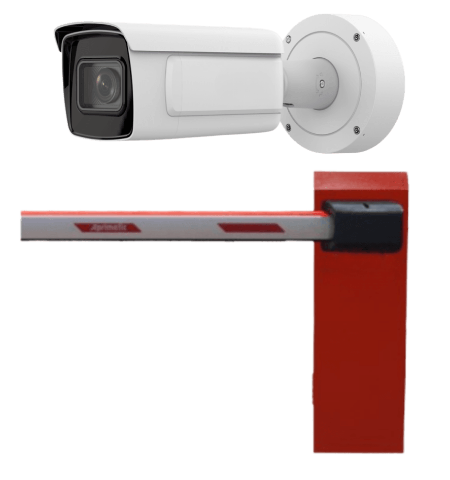 Sistema de control de accesos con cámara de lectura de matrículas y barrera automática para área de autocaravanas