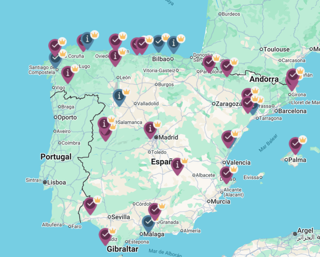 Mapa TripStop puntos de reserva premium para reservar
